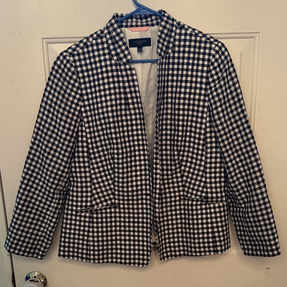 Talbots Women's Gingham Blazer in Black and White
